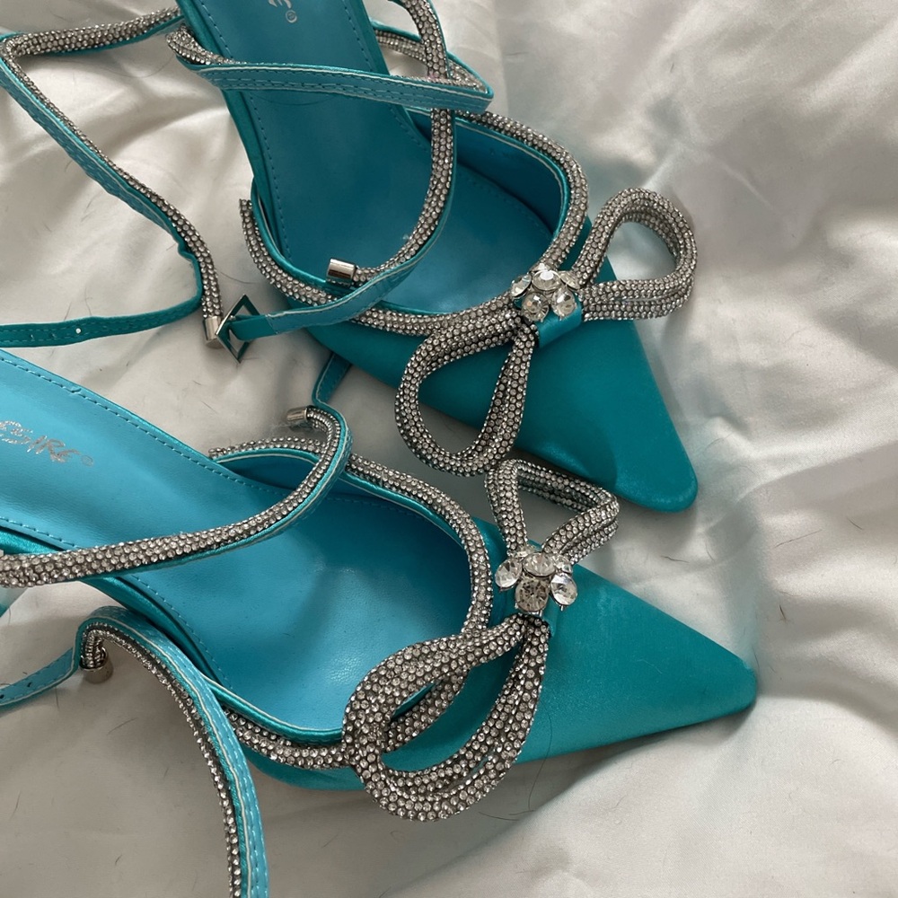 Blue and Silver High Heels with Rhinestone Straps